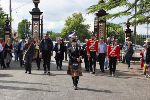 The bagpipe procession to the Eureka graves at the Old Ballarat Cemetery.